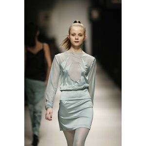 DELPHINE MURAT - VINTAGE FW 2008 - MINI SATIN/TULLE TEAL STRETCH SATIN DRESS